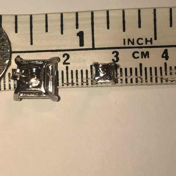 STERLING Silver Princess Cut Clear Cz Stud Earrings x2 - 8mm & 5mm - Picture 4 of 4
